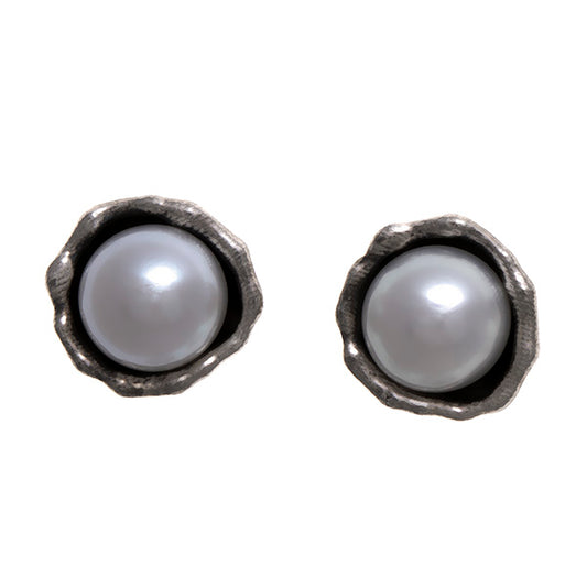 Gray pearl post earrings