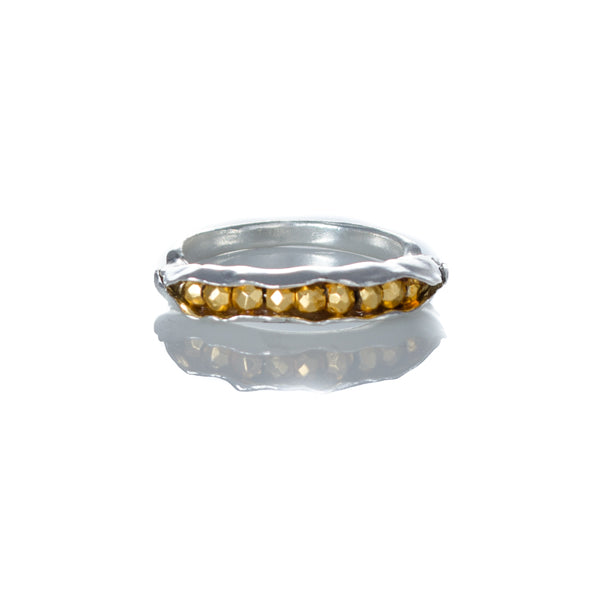 Pod ring with gold pyrite