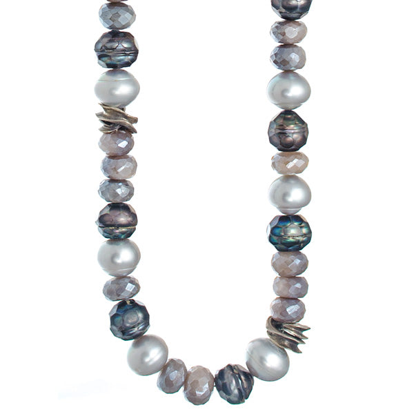 Faceted pearl and moonstone necklace